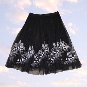 Oscar de la Renta Embroidered Tulle Skirt
